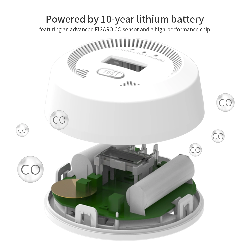 En50291-1 Détecteur de monoxyde de carbone LCD pour la sécurité domestique avec batterie de 10 ans Co Alarme OEM ODM