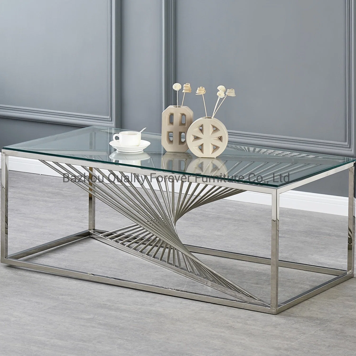 Wholesale/Supplier European Latest Design High Fashion Modern Clear Tempered Glass Gold Coffee Table Living Room Furniture