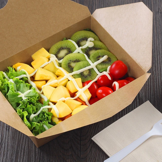 Usine de papier Kraft personnalisée des boîtes de papier Kraft biodégradable alimentaire Boîte à lunch Conception étanche pour le déjeuner sur l'aller, partie des restes