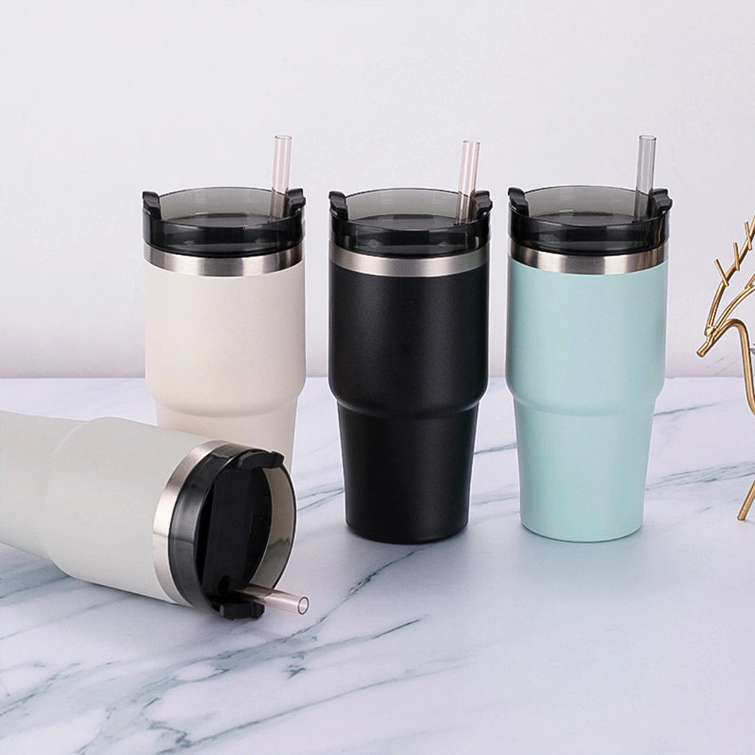 BPA Free Gobelet en acier inoxydable peinture Double paroi isolée sous vide Gobelet de voyage Tasse à café avec paille 20oz 30oz