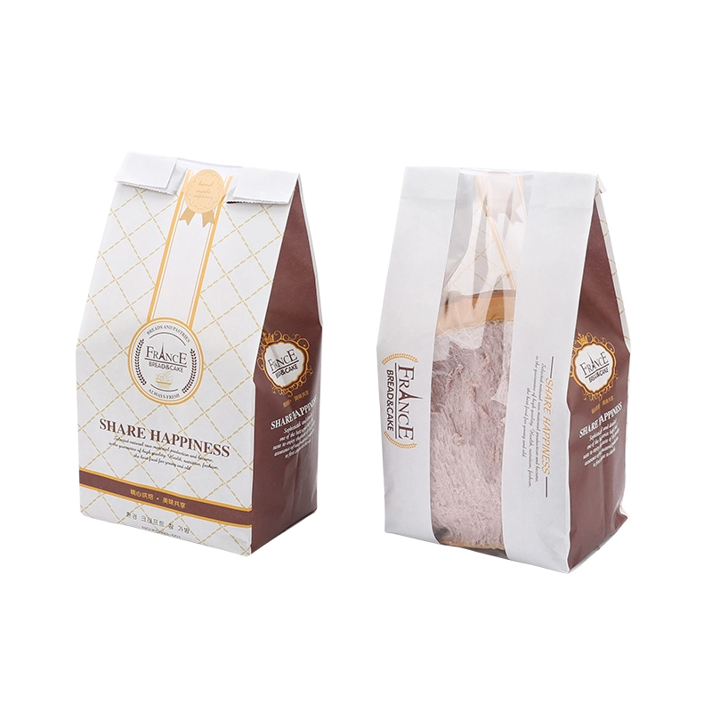 Eco-Friendly Printed Packaging Paper Toast Bread Bag with Clear Plastic Window