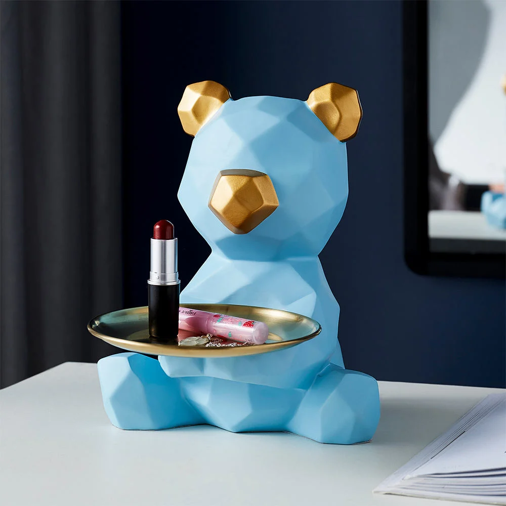 Modern Geometric Bear Tray Resin Animal Statue Nordic Home Desktop Decor Accessories