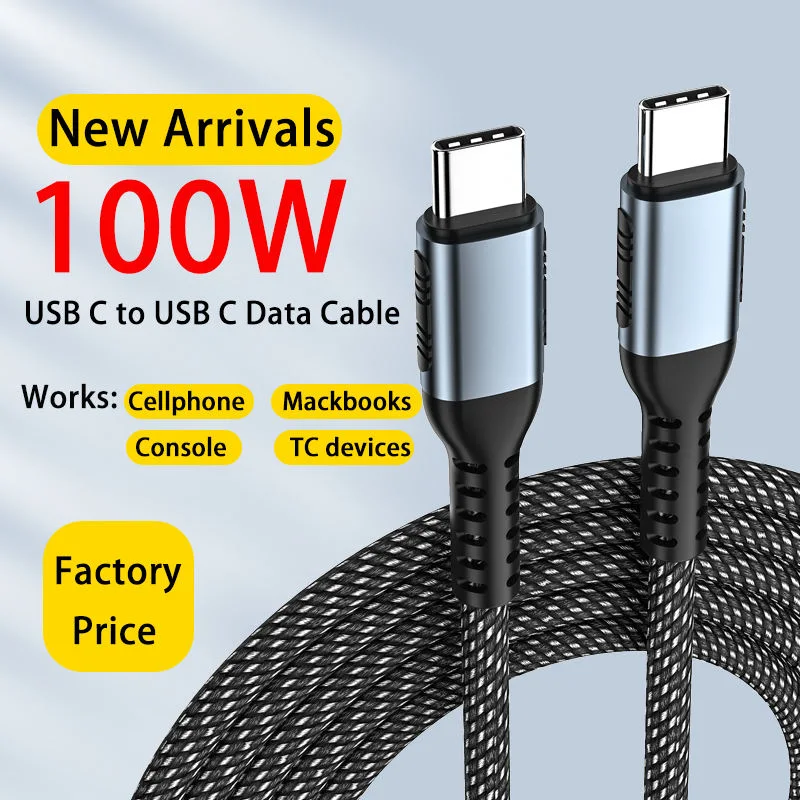 وصول جديد USB 2.0 20 جيجابايت 100 واط PD 5A USB C إلى كبل USB من النايلون المضفر للكمبيوتر المحمول MacBook لمدة كابل وحدة التحكم بالألعاب