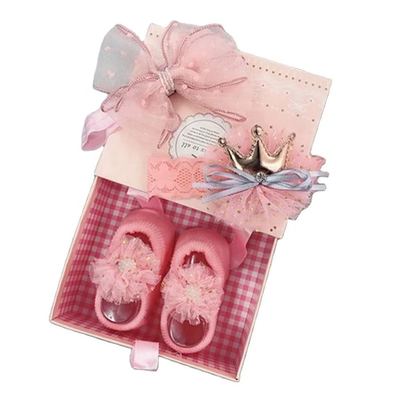 Cute Girls Hairband Baby Headband and Socks Shoe Set for Newborn Baby Gift Set