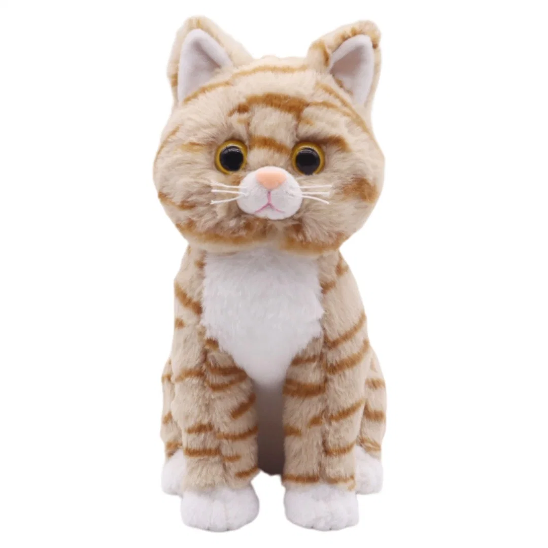 Promotion Tabby Cat Orange Stripes 24cm (H) Sitting Cat Soft Plush Toys for Kids Plastic Nose White Paws Home Stuffed Animal Toy