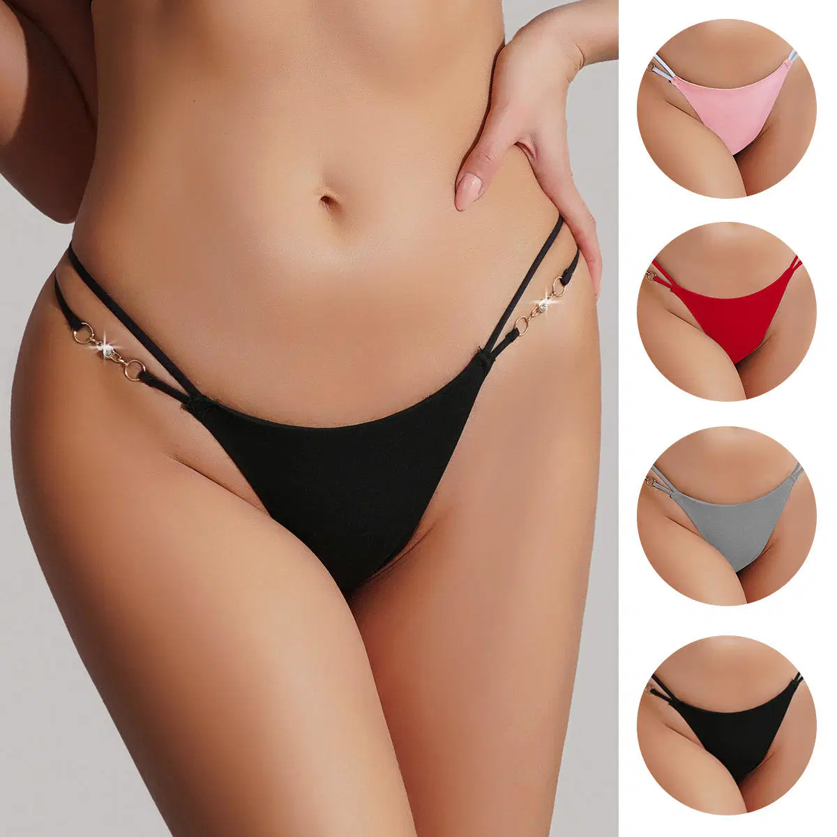 Sexy Black Cotton ropa Interior Femenina cinturón cadena Panties mujeres Tongas sexy