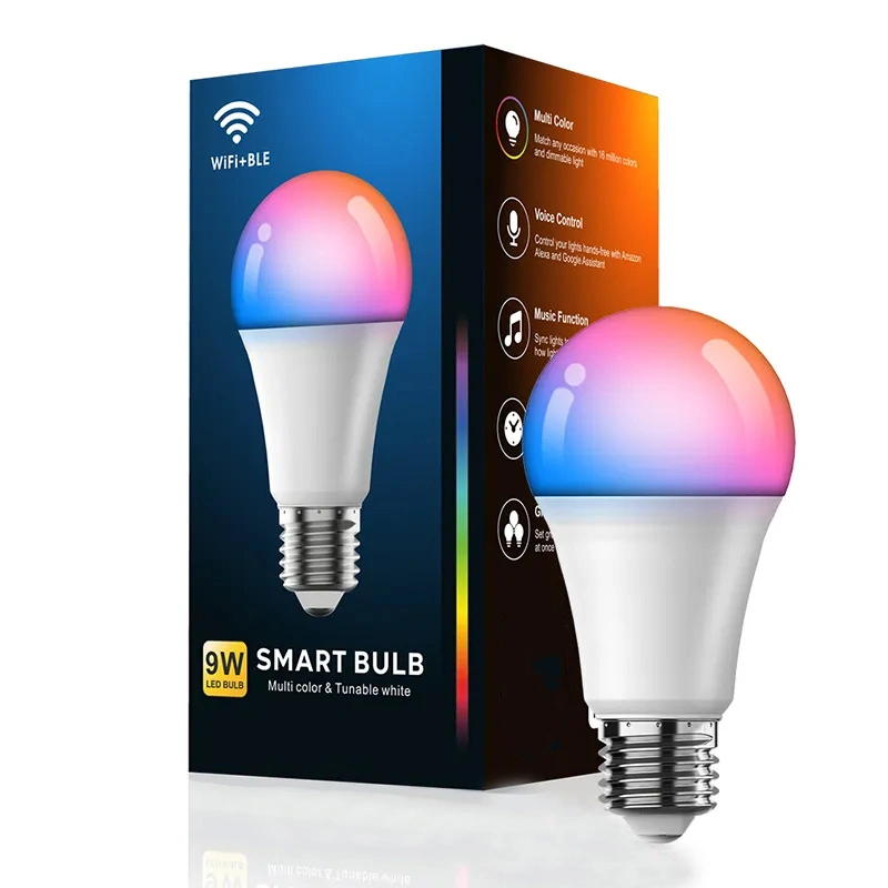 E26 A19 RGB 12 Pack 9W 800 Lm Tuya WiFi Blue Tooth Alexa Google Control Dimmable LED Light Smart Bulbs