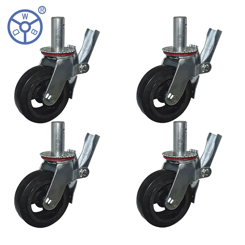 Wbd 6 8 Inch Double Ballrace Swivel Head Industrial Scaffolding Caster Cast Iron Core Black Rubber Wheels