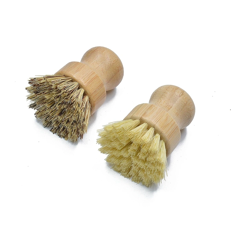 Eco Friendly 100% Biodegradable Plastic Free Round Short Bamboo Handle Kitchen Cleaning Brush