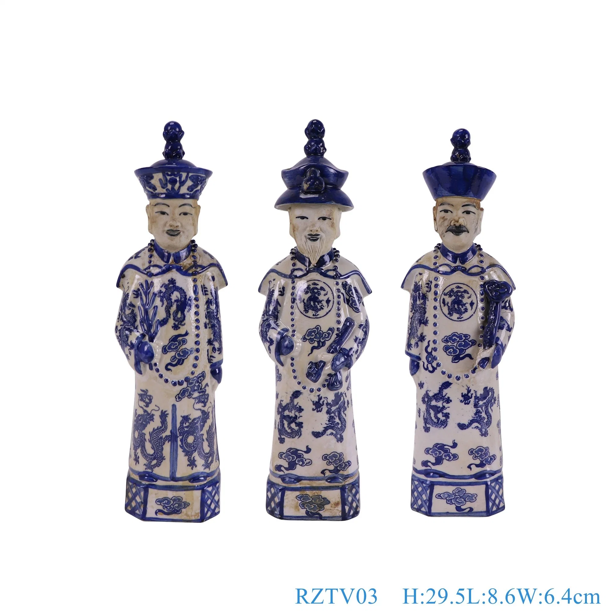 Chinese Traditional Antique Qing Dynast Queen Ceramic Sculpture Figures Statue Set of Three