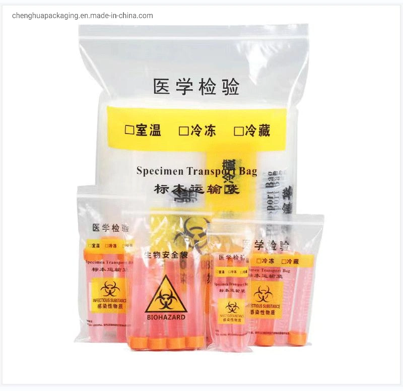 Biodegradable Plastic Packaging Specimen Biohazard Zip Lock Zipper Bag for Labotary Clinic