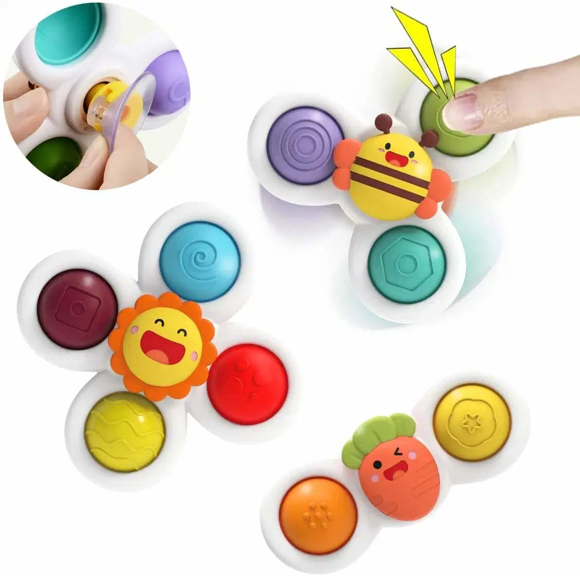 New Arrival Wholesale Suction Cup Spinner Toys Sensory Spinning Top Toys Toddlers 1-3 Year Old Bath Top Early Learning Gift