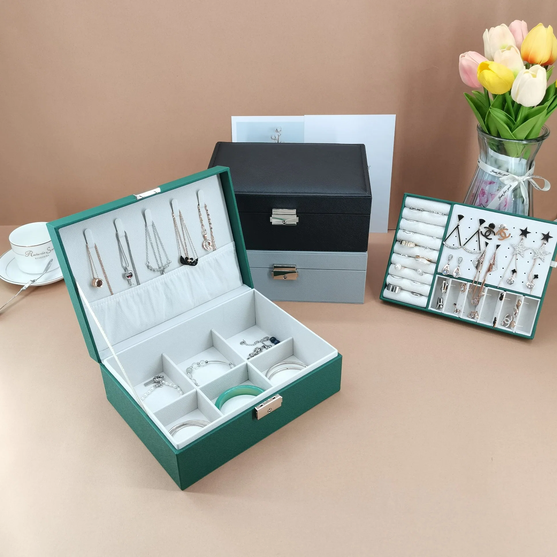 Custom Fashion Double-Layer Lock Jewelry Storage Box Amazon Selling Exquisite Necklace Ring Jewelry Box