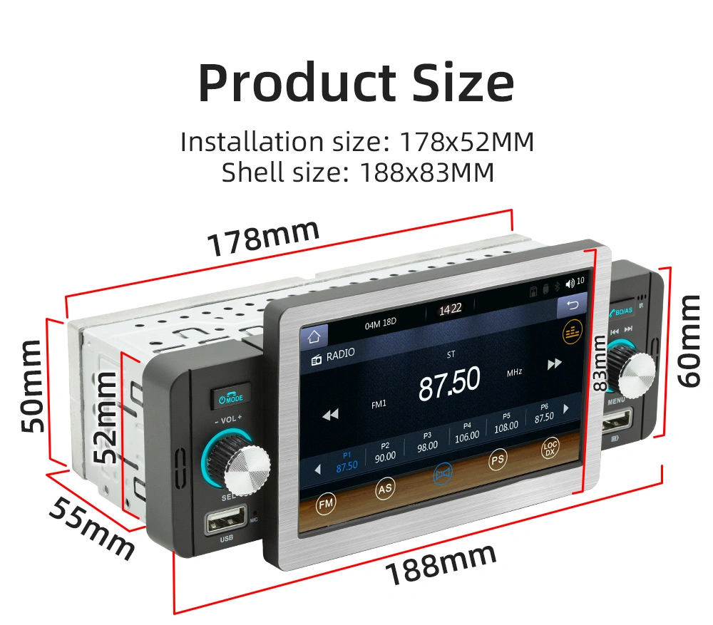 Sistema de multimédia para automóvel de 5 polegadas com unidade principal dupla DIN MP5 Colunas para automóvel Ecrã de áudio 2 DIN Rádio para automóvel CarPlay estéreo MP5