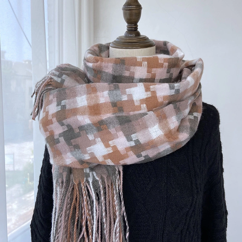 Fashion Plaid Autumn and Winter All-Match Sweet Cashmere Colorful Polyester Cotton Lady Scarf