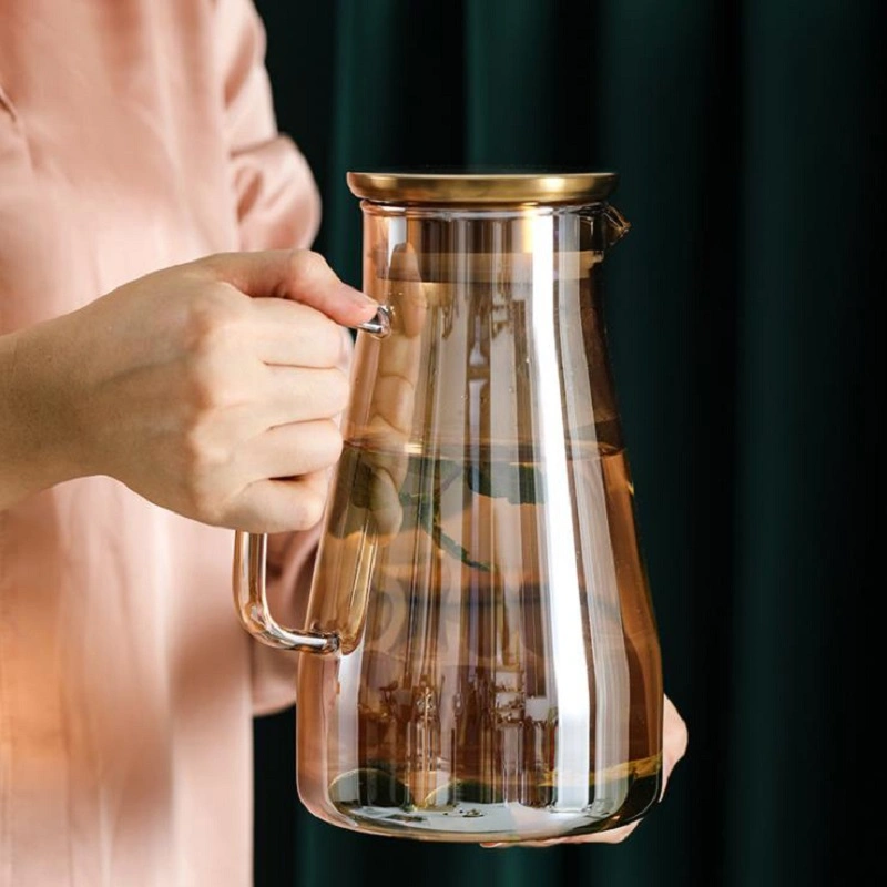 Nordic Haushalt Wohnzimmer Trinkwaren Set Wasser Glas Kalt Wasser Champagner hitzebeständiger Glas-Jog mit Bambus-Tablett