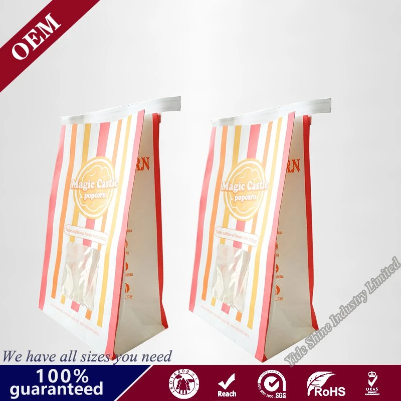 Customized Resealable Food Grade Kraft Paper Square Bottom Bread/Popcorn Packaging Bags with Tin Tie