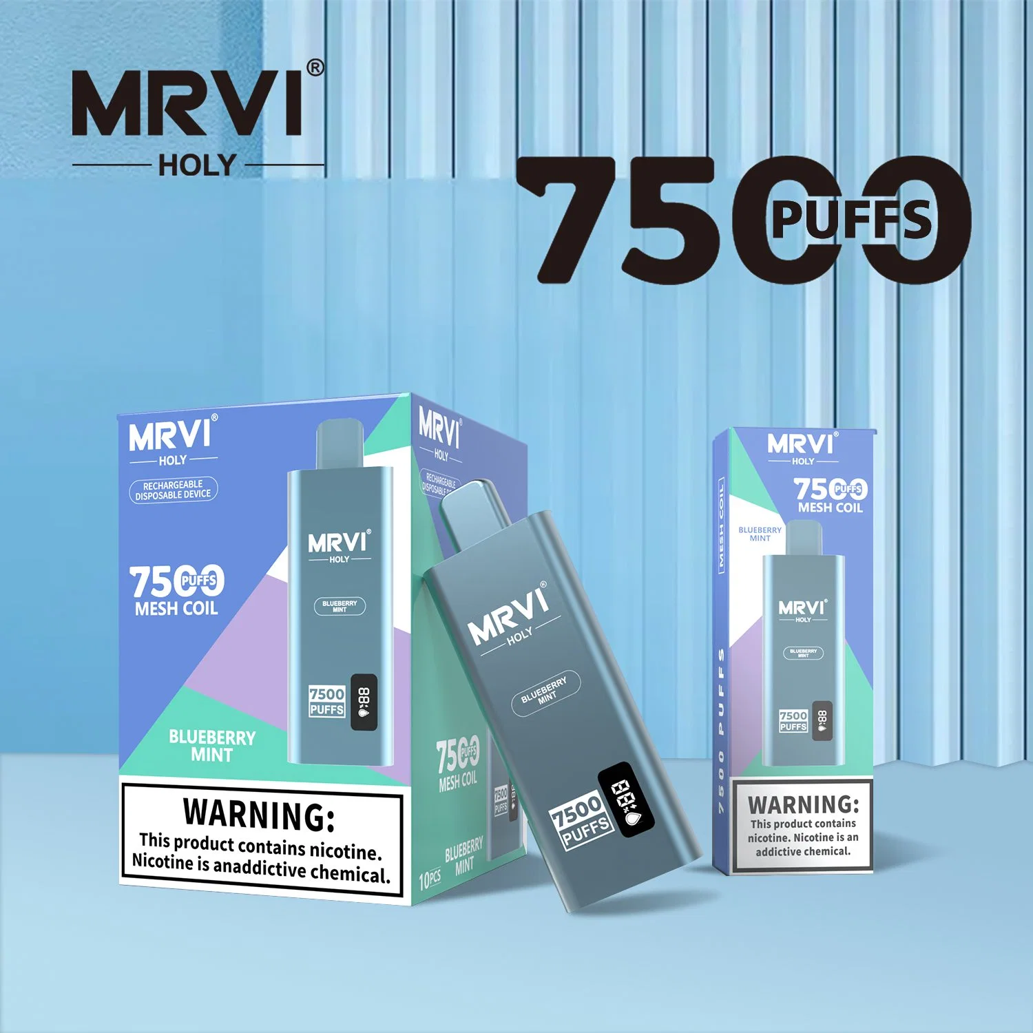 2023 بيع ساخن Mrvi Holy 7500 Puffs E-Liquid &amp; Type-C مصابيح LED وامض قابلة للشحن مصابيح Ecig بالجملة منخفضة السعر يمكن التخلص منها