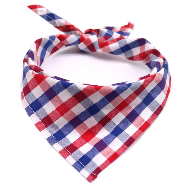 Square Plaid Printing Dog Bib Double Reversible Kerchief Scarf Adjustable Accessories