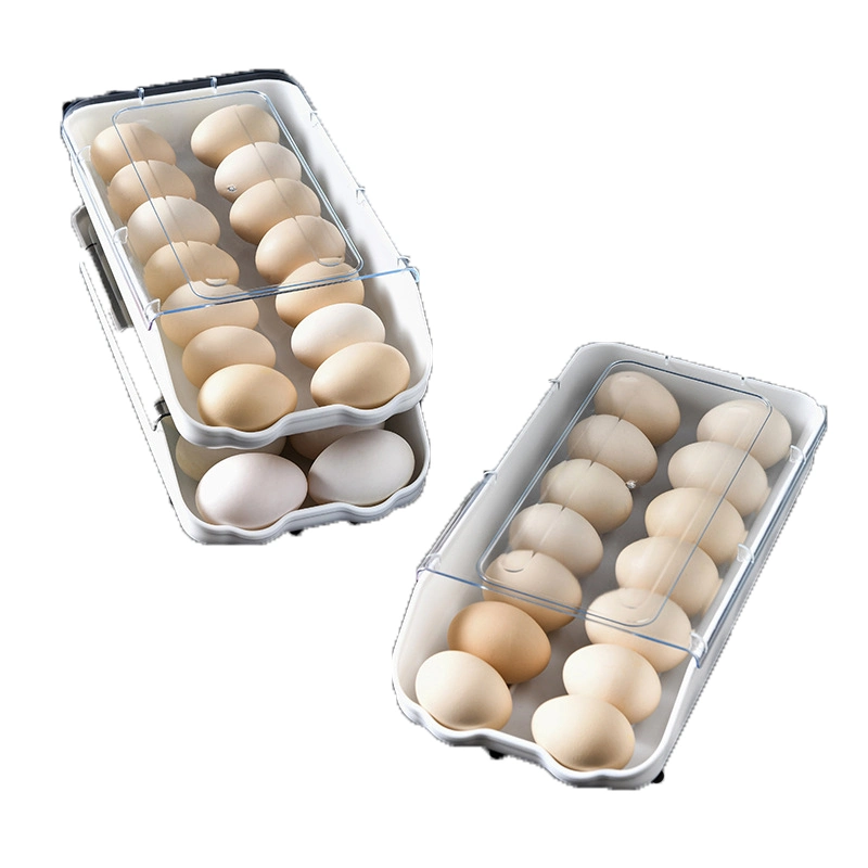 Cajón de la nevera nevera Organizador Rawer apilable de plástico de tipo evolutivo automático de bandeja doble caja de almacenamiento de huevos al aire libre de cocina