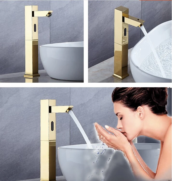 Gold Square Sensor Wasserhahn Automatische Hahn Induktions Wasserhahn Bad Mixer