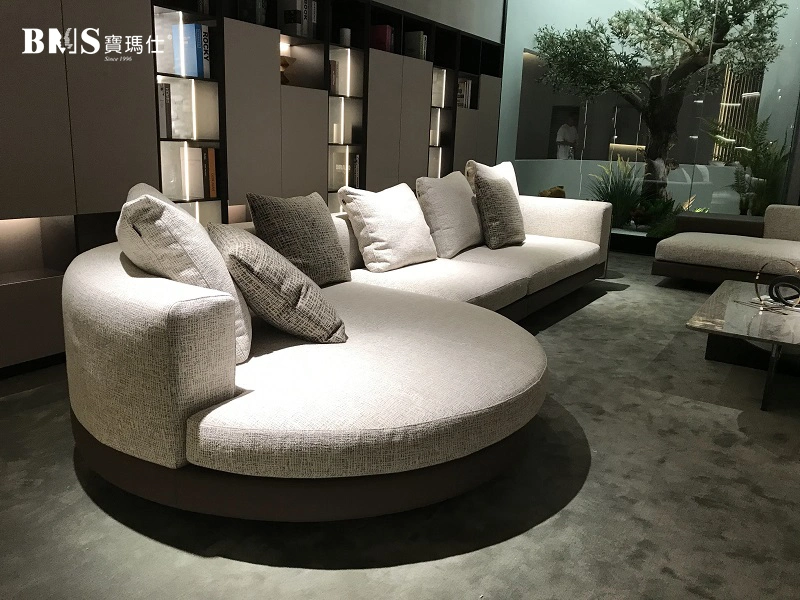 High-End Modern Contemporary L Shaped Round Chaise Sectional Sofa