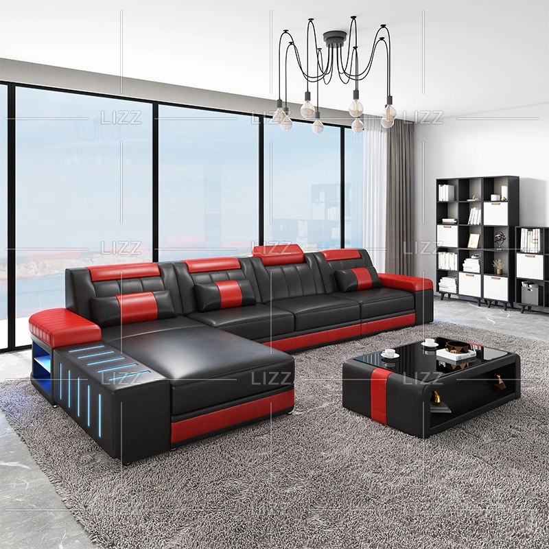 Fashion New Modern Living Room Furniture Set Genuine Leather Leisure Sectional LED Sofa