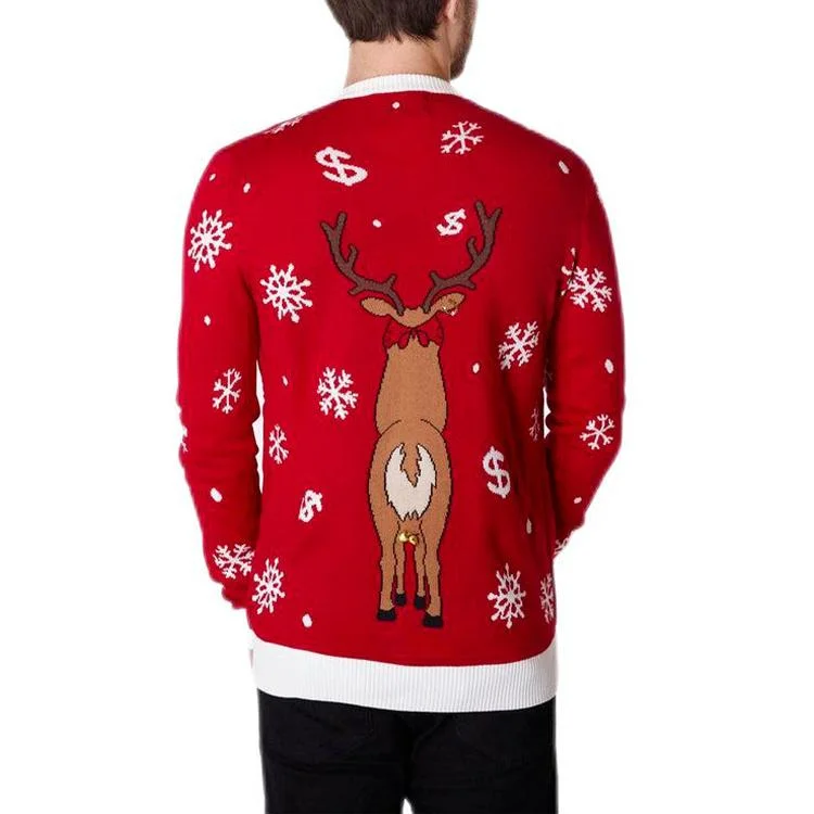 Logo personnalisé Design unisex Ugly Deer Knit Light Sweater jacquard Pull-over à motif amusant et motif à DEL