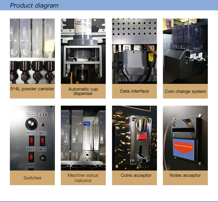 Instant café quente fornecedor para moedas e Bill operado café, Máquina de Venda Directa
