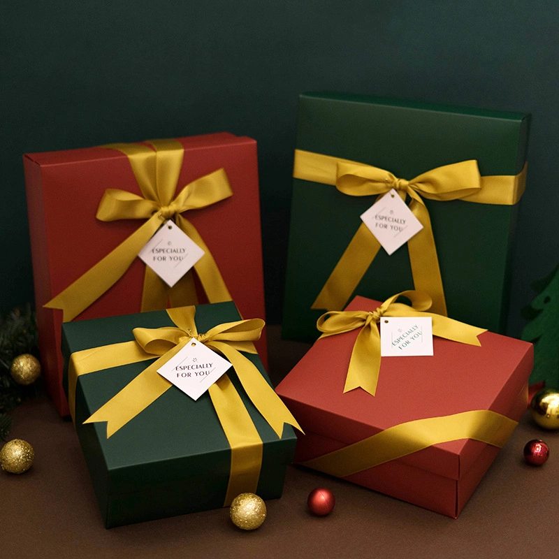 Caja de regalo de decoración de Navidad, tapa rígida y base cinta lazo lazo lazo-lazo cartón papel caja de cartón