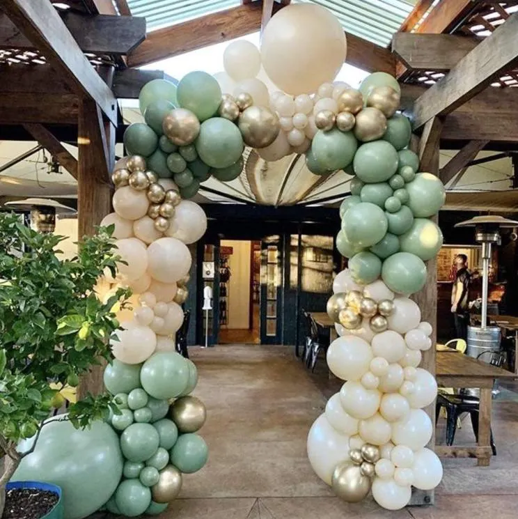 New Party Decoration Green Latex Balloon Set Gold Chrome Balloon Retro Bean Paste Green Balloon Arch