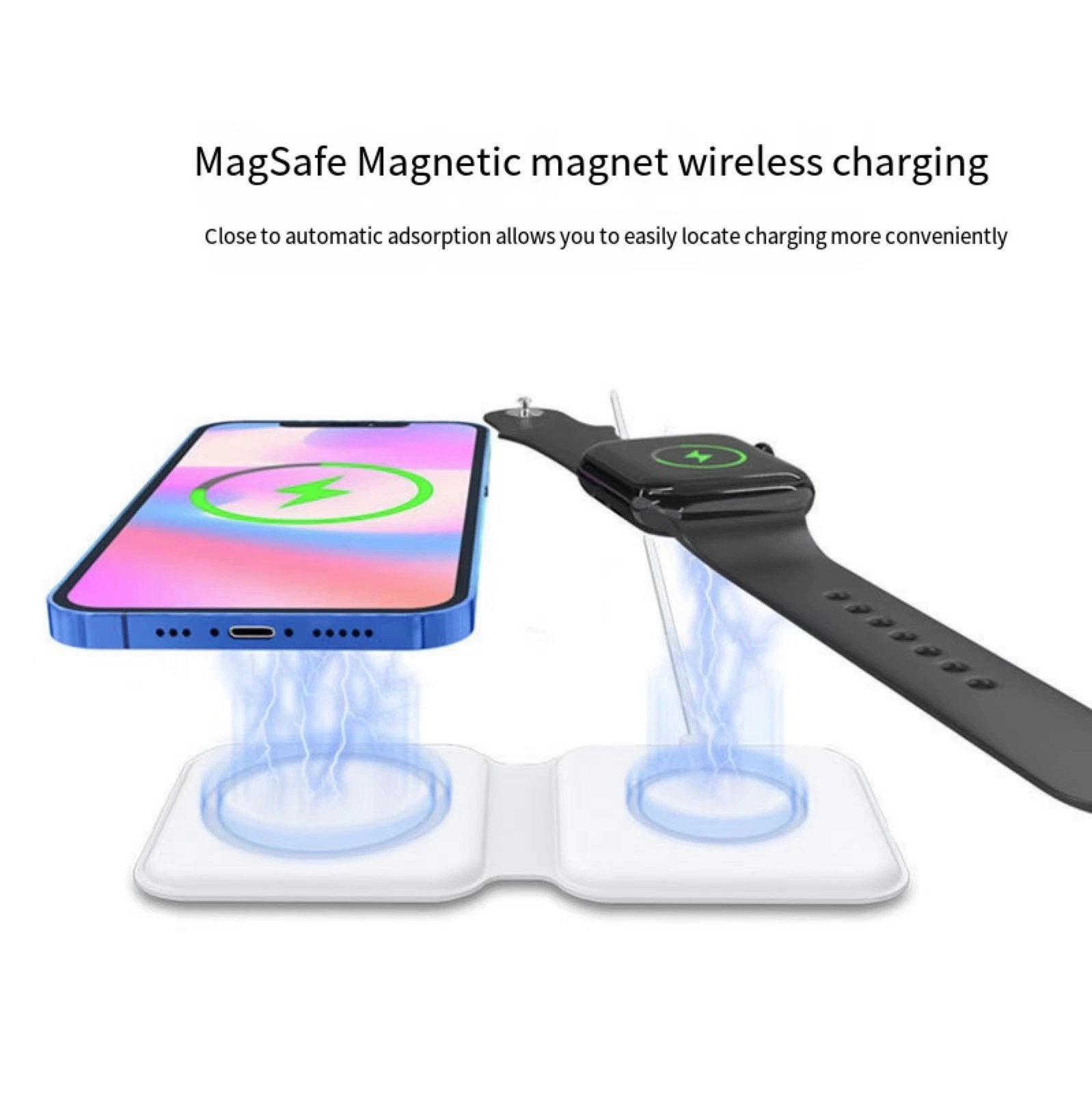 Foldable 3-in-1 Wireless Charger for Simultaneous Charging of Mobile Phone, Bluetooth Headset and Smart Watch