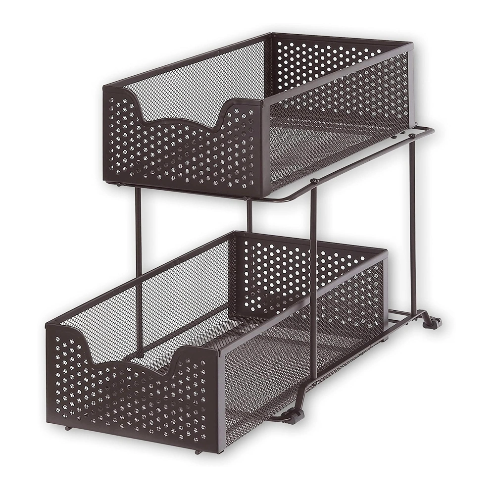 2023 Hot Sale Cuisine Salle de bains Blanchisserie slide-out Metal Mesh 2 niveaux avec étagère de tiroir du cabinet