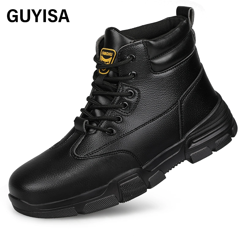 Guyisa Fashion Black Waterproof Breathable Wear Resistant High Elastic Work Steel Toe Working Boot Work Boots for Men