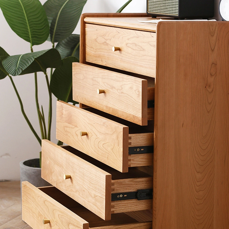 Five Chest of Drawers Made of Solid Cherry Wood as Bedroom Storage Cabinet Furniture