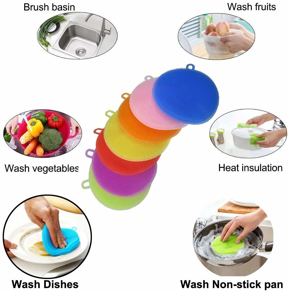 Heat Resistant BPA Free Double Sided Silicon Brush Food Grade Reusable Cleaning Silicone Kitchen Sponges for Dishes