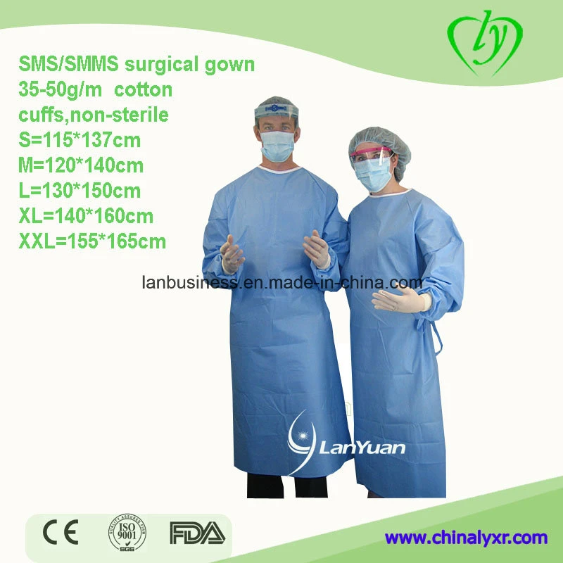 Impervious Disposable Sterile Isolation Medical Waterproof SMS Protective Surgical Gown