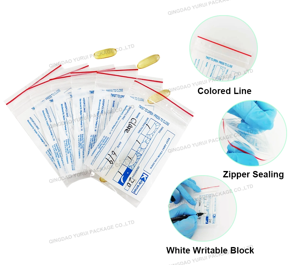 Writable Dispensing Pill Package Small Size Reusable Zipper Medical Bag