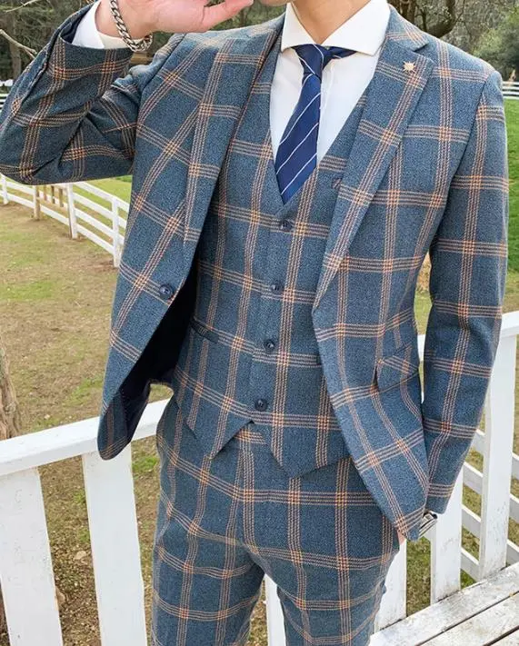 Coat Pant Design Mens Wedding Suit Plaid Groom Wedding Apparel Mtm Suit