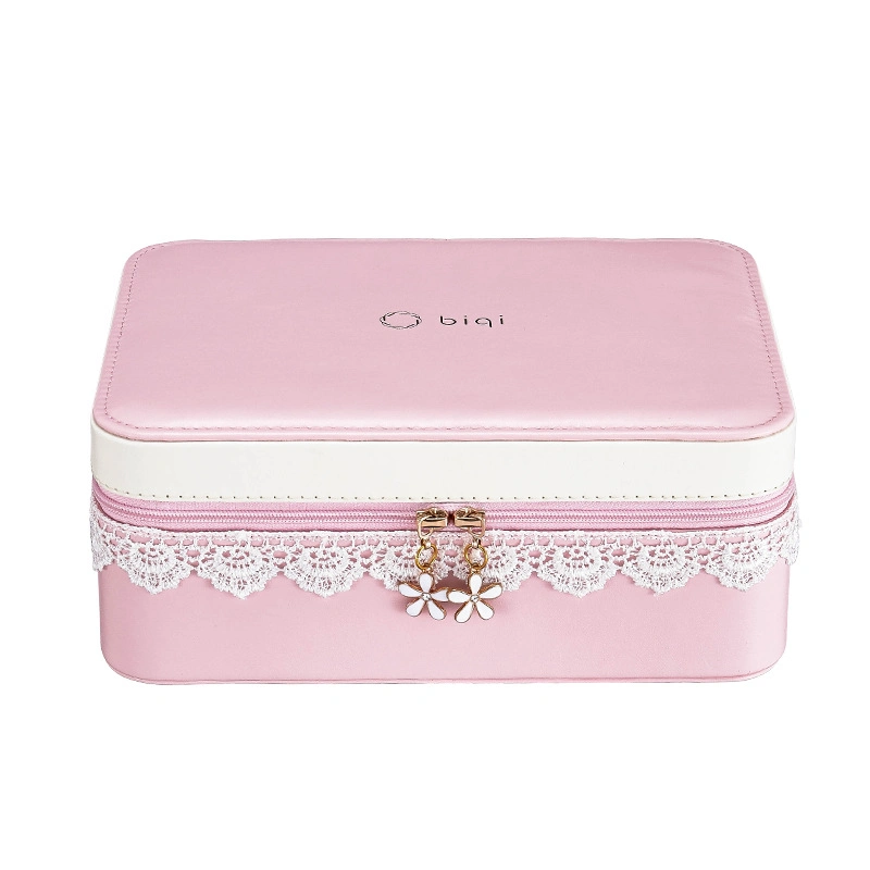 Fashion Elegant Rectangular Ladies Jewellery Zip Boxes Packaging Box with Lace Decoration