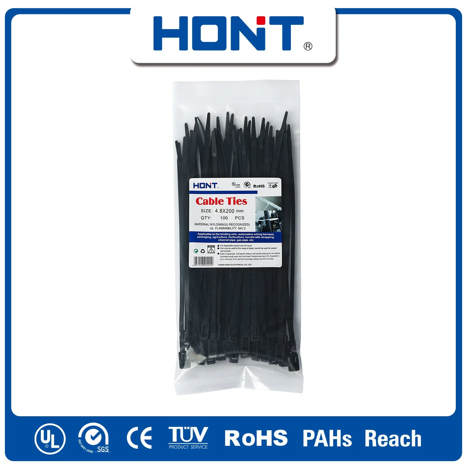 Hont Plastic Bag + Erosion Carton/Tray Releasable Ties Nylon Cable Tie with ISO9001