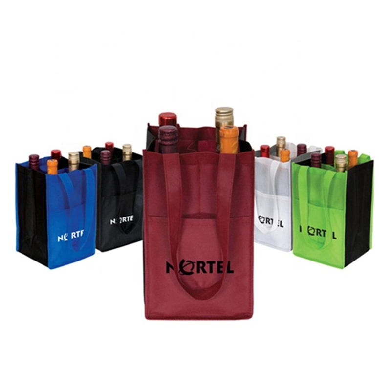 Customized Eco-Friendly Durable Portable Nonwoven Spunbonded Cloth 6 Bottle Divided Tote Shopping Gift Grape Bottle Carrier Delivery Packing Non Woven Wine Bag