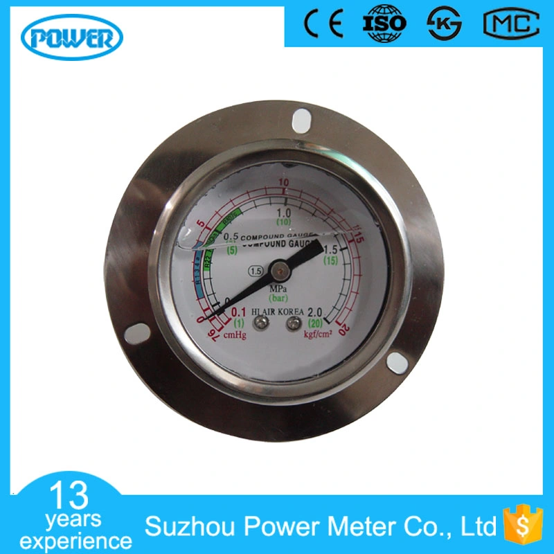 2.5'' 63mm Glycerin Filled Compound Pressure Gauge with Panel Mounting