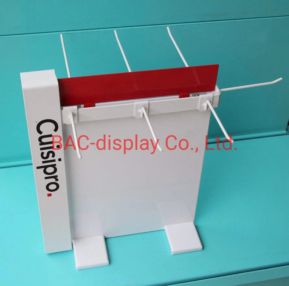 Metal Plate Counter Display Rack with Hooks for Kitchen Tools Sales