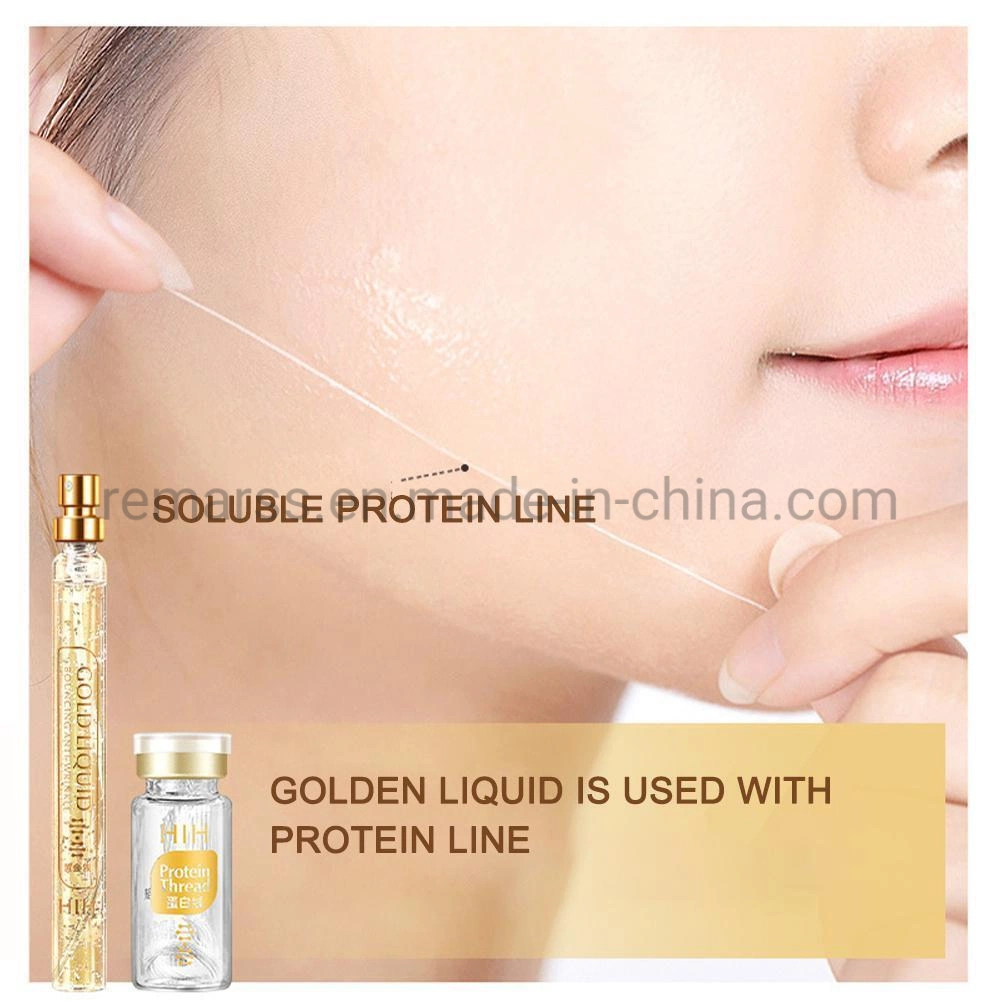 Anti Envejecimiento HIH tiempo inverso rebotando Golden Lifting Skin Oro Cara suero proteína de colágeno activo seda rosca esencia para cara Elimine las arrugas