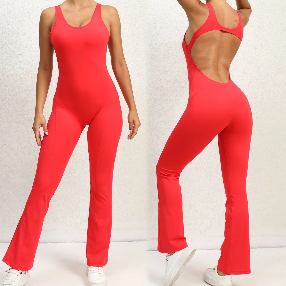 Hot-Sale New Summer Sexy Backless Dance Leotard Sports Clothing for Women, Customized Logo Buttock Lift Tummy Control Flared Yoga Pilates Fitness Jumpsuits