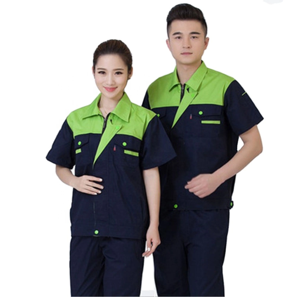 Manchon court Uniforme Bâtiment minier mécanicien costume de haute qualité en usine de vêtements de protection du travail Wear-Resisting OEM Ensembles d'été respirant coton Vêtements de travail