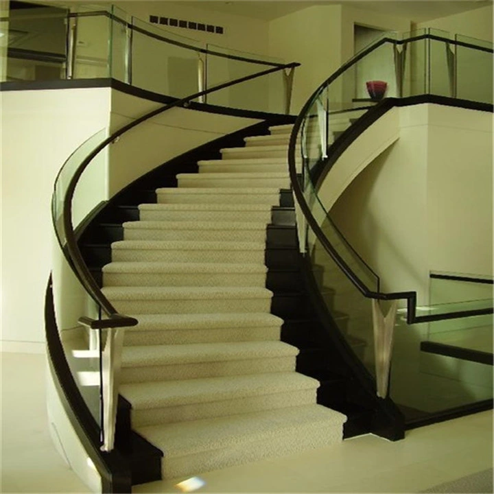 Australia Style High End Interior Wood Steel Curved Staircase with Glass Railing