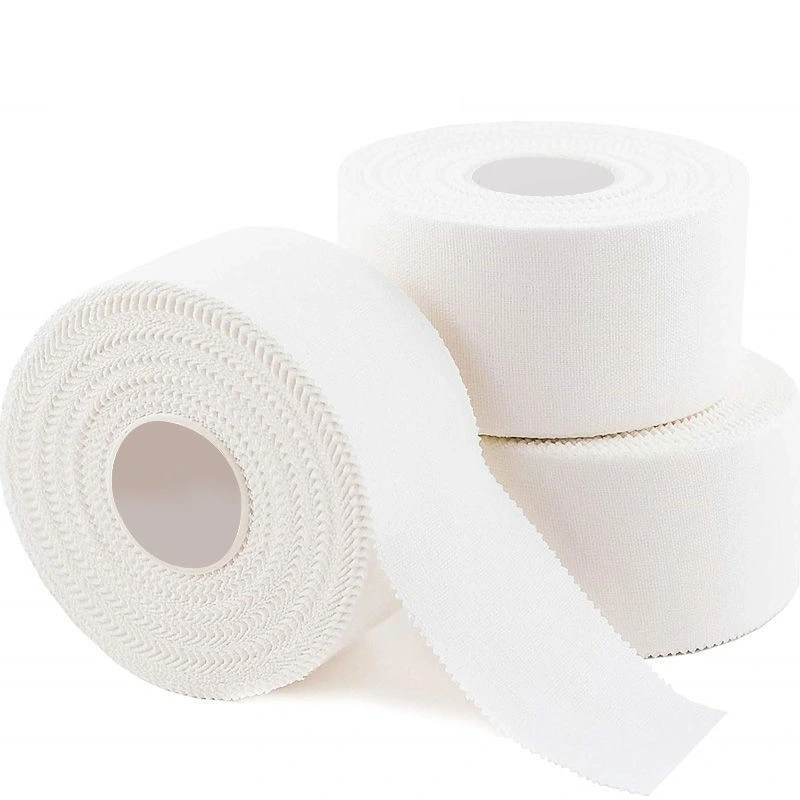 100% fitas de algodão mais fita adesiva branca Sports rígida Fita métrica muscular fita desportiva para uso médico