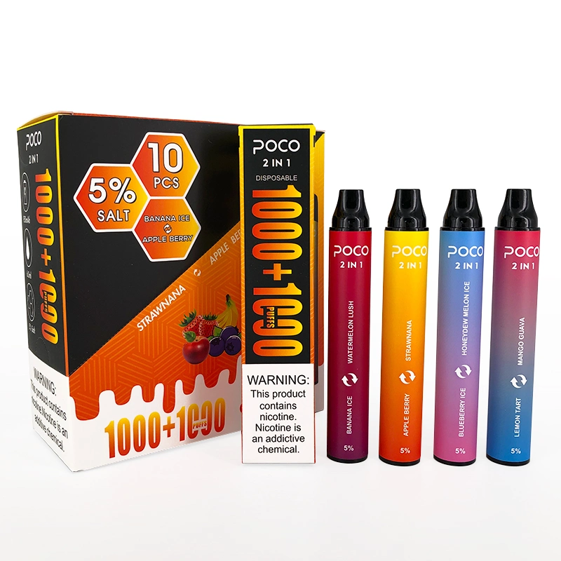 EU Popular 2 Flavors in 1 Poco Disposable Vape Pen 3+3ml Wholesale Vape Bar 1000+1000puffs Vape Dual 0/2/5% Nic Factory Supply